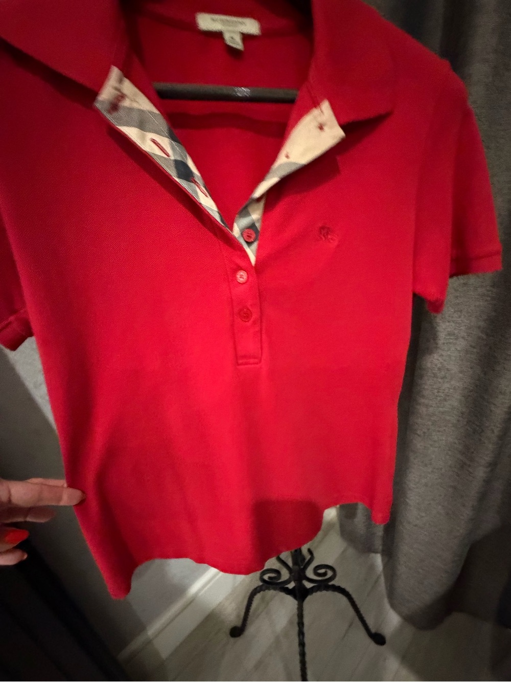 Burberry Red Short-Sleeve Polo Top size medium - Picture 4 of 8